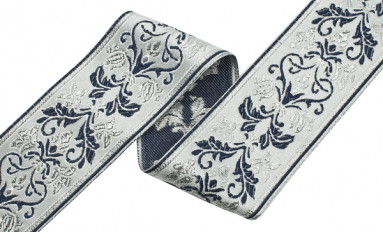 Bild 1 von Borte Jacquardband Goblin Zierborte - silber blau lurex- 5,5 cm breit  3 Meter