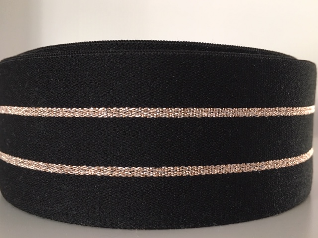 Bild 1 von Gummiband für Trachtengürtel -  4 cm  - schwarz gold lurex Dirndlgürtel elastisch