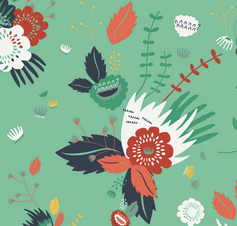 Bild 1 von Baumwollstoff - Blumen  - seegrün türkisgrün  koralle - 50 cm