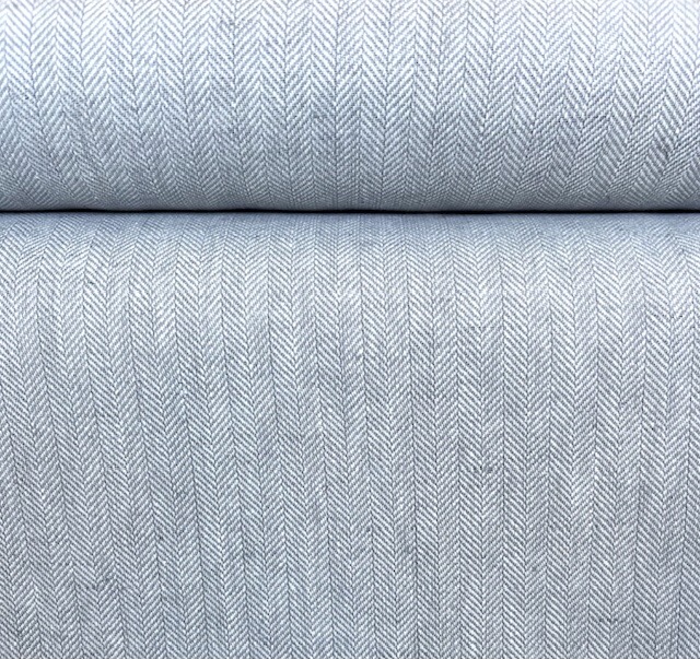 Bild 1 von Reststück Fischgrat Halbleinen Baumwoll-Leinenstoff - Twill  - hellgrau -  60 cm