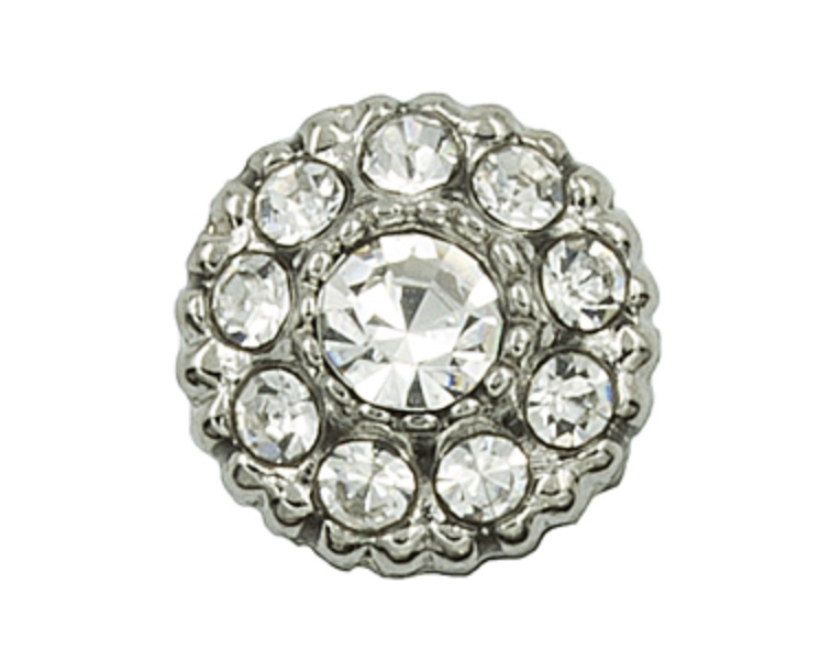 Bild 1 von 8 Stück Metallknopf silberfarben mit weißen Steinchen - Dirndl 11mm