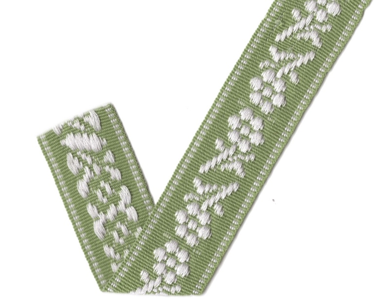 Bild 1 von Borte Jacquardborte Webband Band cremeweiss grün   - 25 mm breit  - 3 Meter