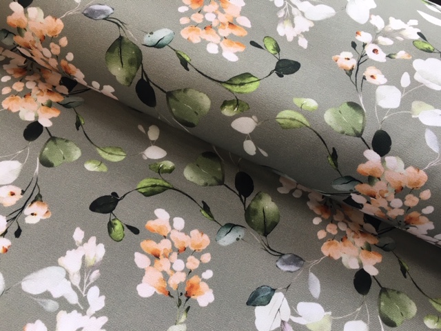 Bild 1 von Trachten Dirndl Stoff  Baumwolle - knitterfrei - Blumen - salbei - 50 cm