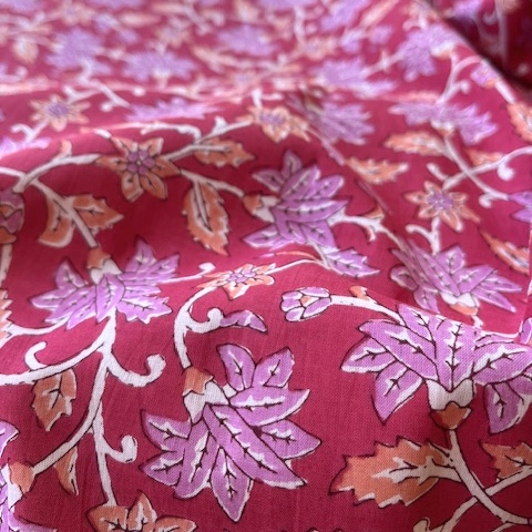 Bild 1 von Baumwollstoff Voile - Blumen  - dunkles korallenrot flieder pfirsich - 50 cm