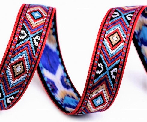 Bild 1 von Borte Jacquardborte Webband Band  - 16 mm breit - rot blau schwarz