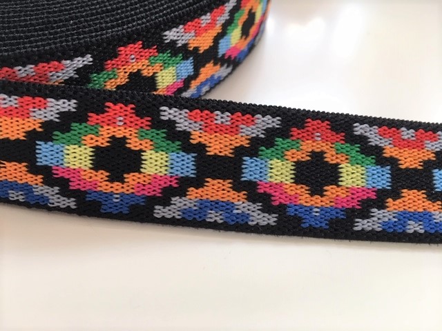Bild 1 von Gummiband für Trachtengürtel - 2,5 cm  - schwarz gemustert  Dirndlgürtel elastisch gewebt