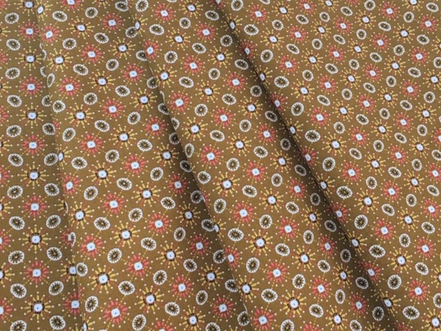 Bild 1 von Reststück Dirndl Stoff Ornamente - senfgelb cognac braun -  125 cm