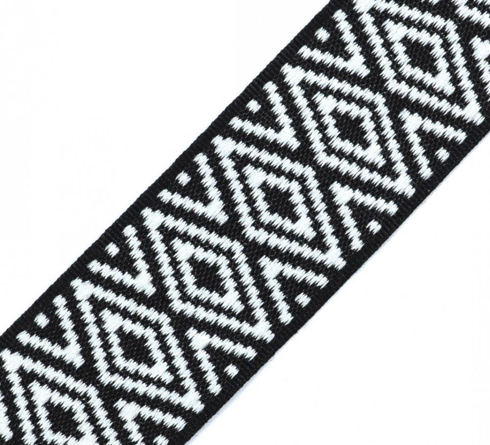 Bild 1 von Borte Jacquardborte Webband Band schwarz weiss   - 35 mm breit  - 3 Meter