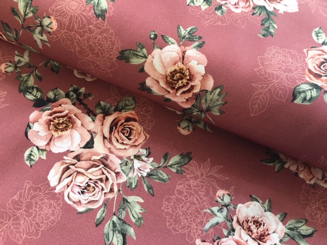 Bild 1 von Trachten Dirndl Stoff  Baumwolle - knitterfrei - Blumen - altrosa rubinrosa - 50 cm