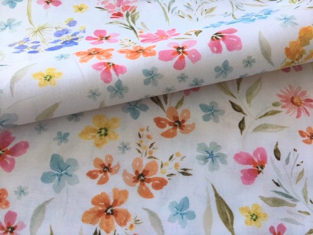 Bild 1 von Dirndl Stoff Blumen - weiß koralle marille himmelblau - 50 cm