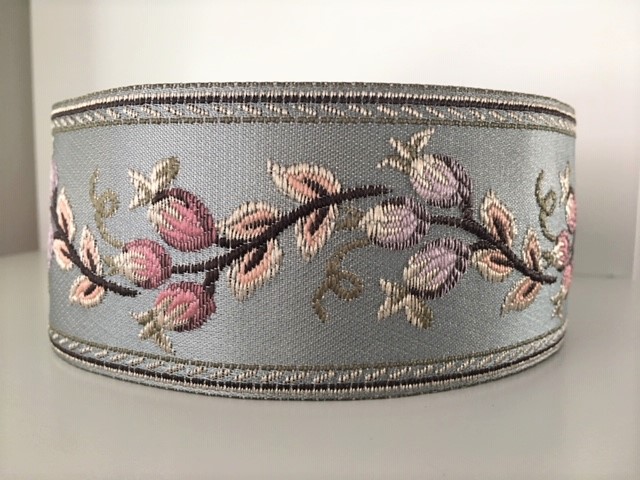 Bild 1 von Borte Jacquardband Goblin Zierborte - altblau creme altrosa pfirsich - 6 cm breit 240cm