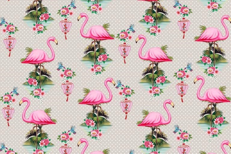 Bild 1 von Stretchjersey Stoff - Flamingos - grau - 50 cm