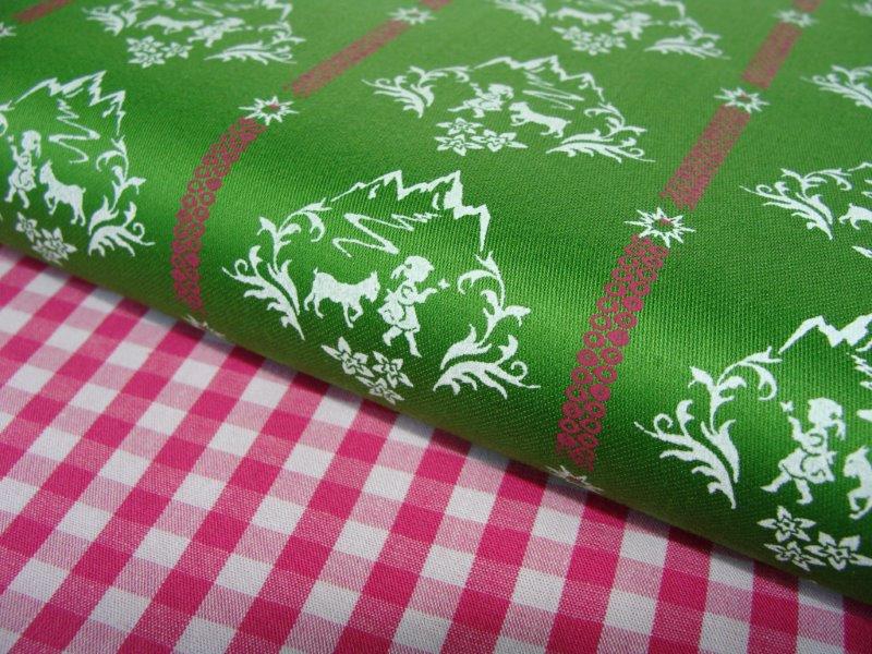 Bild 1 von Stoffpaket 2x50 cm Mädchen auf der Alm grün + Vichy Karo Stoff pink