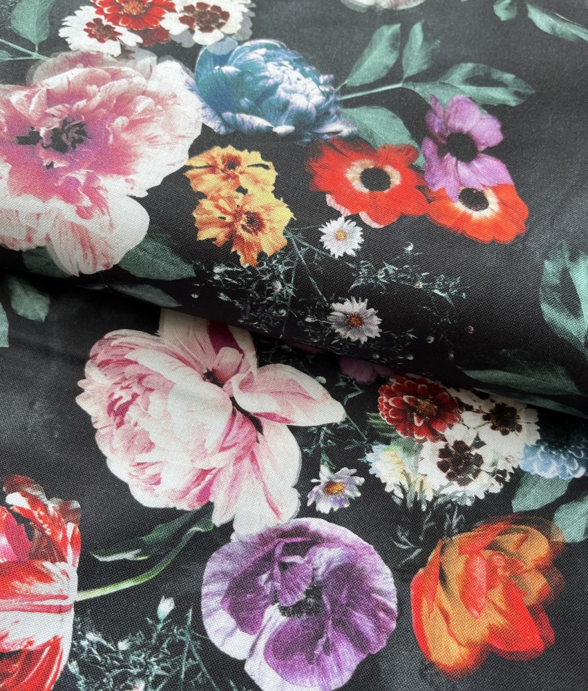 Bild 1 von Dirndl Stoff Blumen - schwarz multicolor   - 100 cm