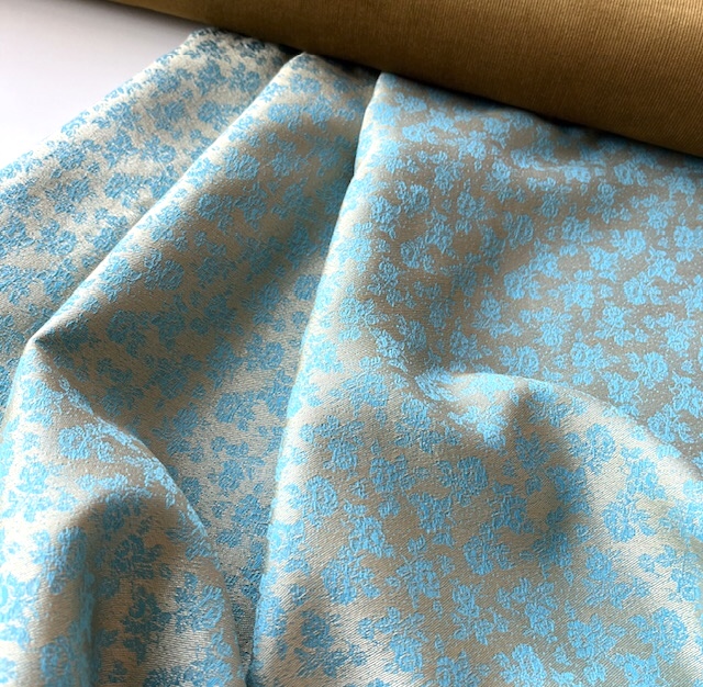 Bild 1 von Jacquard Stoff Trachten Dirndl - Blume - senfgelb gold hell türkis  - 50 cm