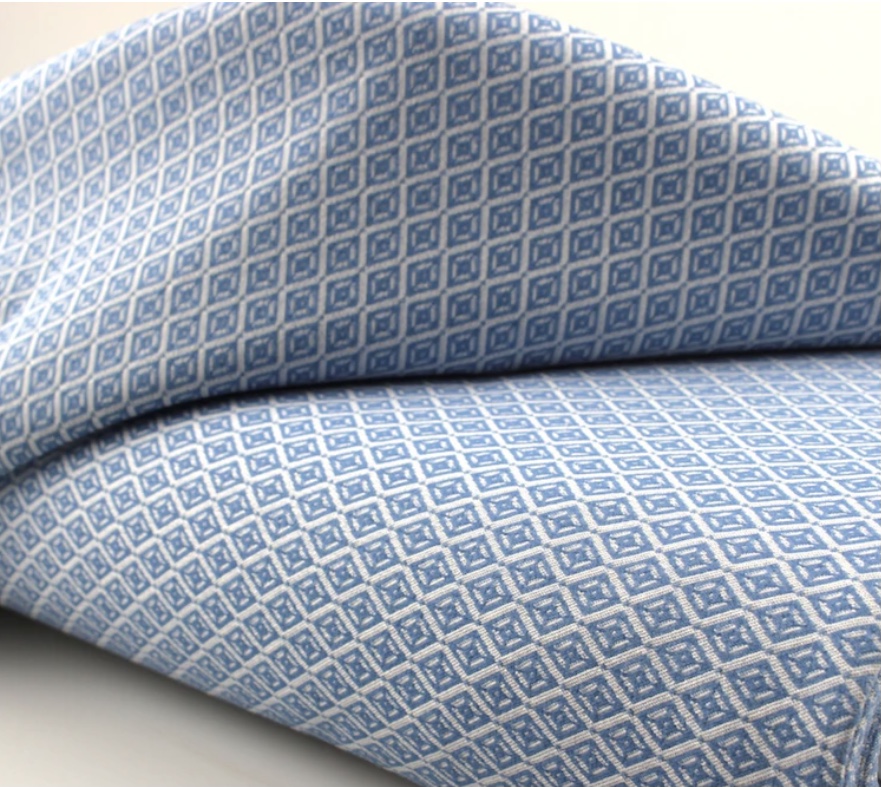 Bild 1 von Bengalin Stretch-Jacquard Mischgewebe knitterarm Ornamentmuster Waben - blau  - 50 cm