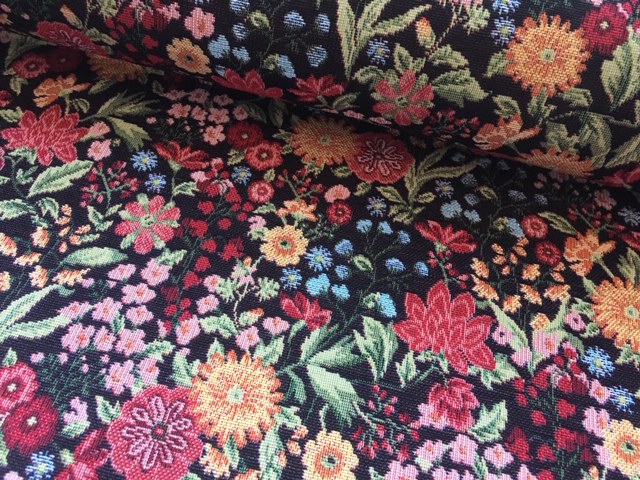 Bild 1 von Gobelin Trachten Dirndl Stoff  Jacquard Lisa - knitterfrei - Blumen - schwarz - 50 cm