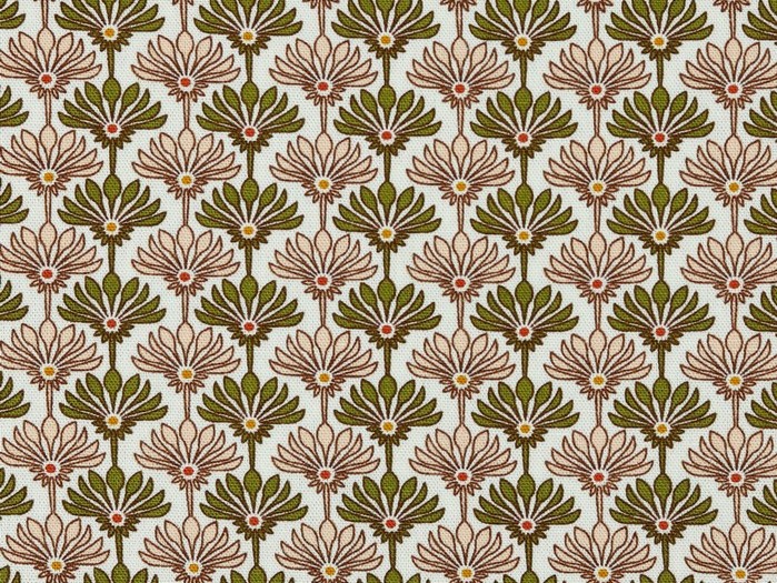 Bild 1 von Viskose Leinen - Blumen - olivgrün koralle-pastell - Dirndl - 50 cm