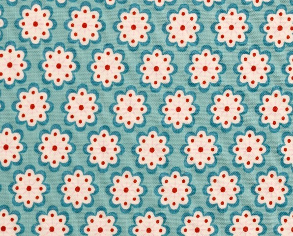 Bild 1 von Reststück Dirndl Stoff kleine Blumen  - türkis rot  - 185 cm