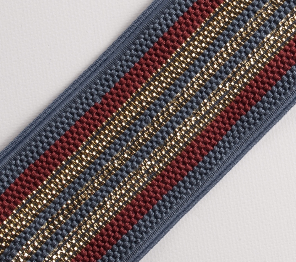 Bild 1 von Gummiband für Trachtengürtel - 5 cm  - blau weinrot Gold lurex Dirndlgürtel elastisch gewebt