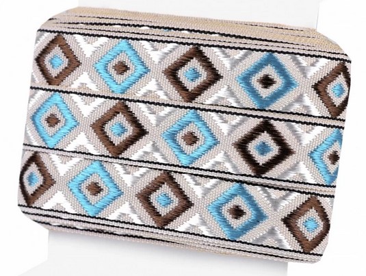 Bild 1 von Borte Jacquardborte Webband Band  - 13 mm breit - türkis braun beige