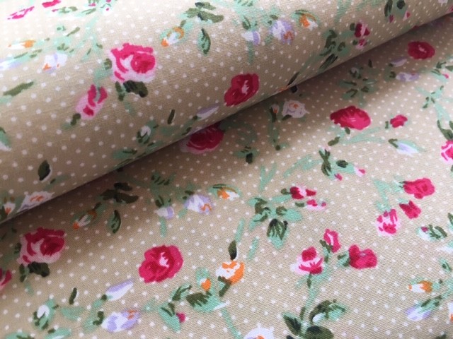 Bild 1 von Reststück Dirndl Stoff kleine Blumen  mit Punkten - zartgrün lindgrün - 40 cm