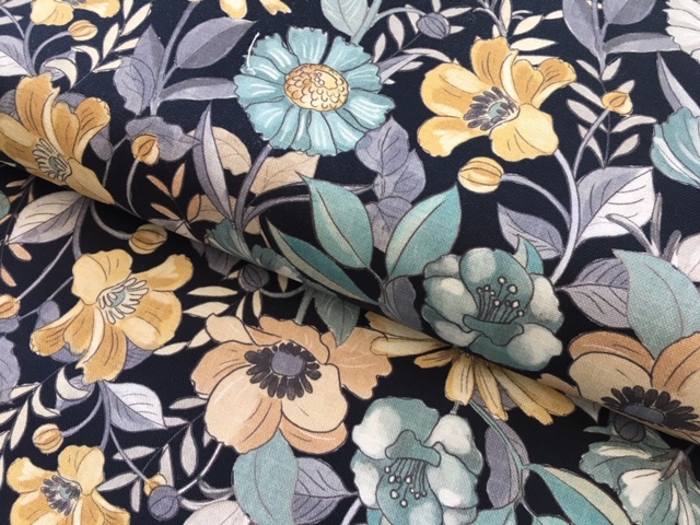 Bild 1 von Reststück Dirndl Stoff  Baumwolle Lara - knitterfrei - Blumen - nachtblau mint sand - 190 cm