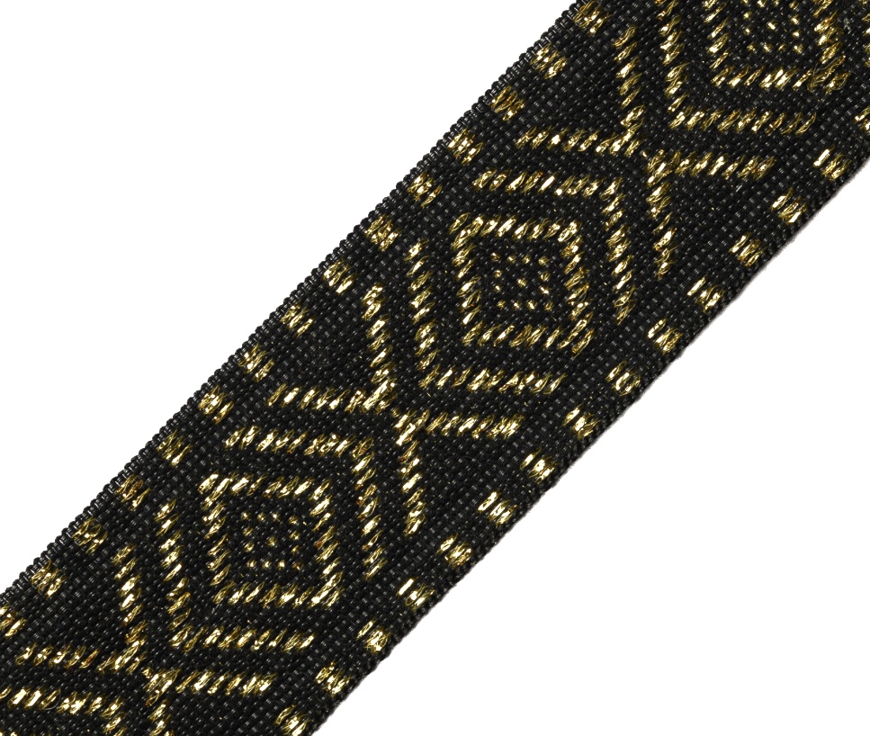 Bild 1 von Borte Jacquardborte Webband Band schwarz gold lurex   - 40 mm breit  - 3 Meter