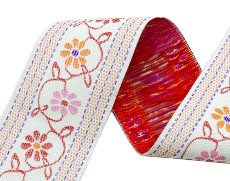 Bild 1 von Borte Jacquardborte Webband Band  creme orange rosa - 50 mm breit  - 3 Meter