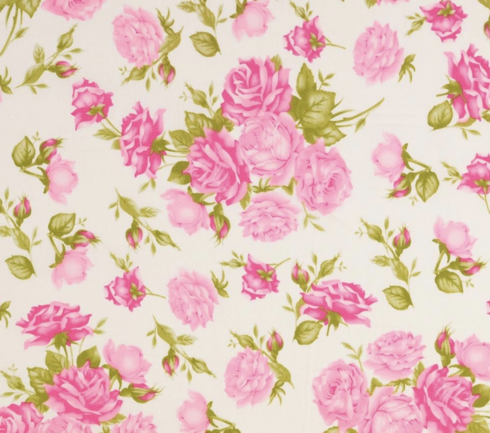 Bild 1 von Reststück Dirndl Stoff Blumen - cremeweiss  rosa grün - 140 cm
