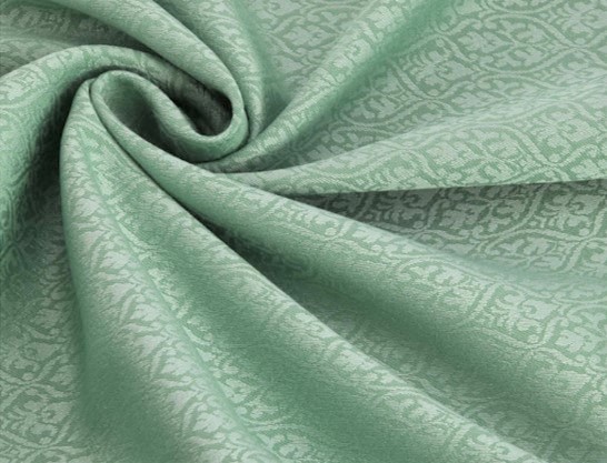 Bild 1 von Reststück Wollsatin Jacquard Mischgewebe knitterfrei Ornamentmuster - helles mintgrün - 49 cm