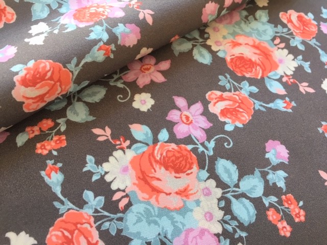 Bild 1 von Dirndl Stoff Blumen - taupe zartrosa koralle - 50 cm