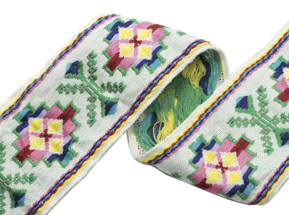 Bild 1 von Borte Jacquardborte Webband Band  multicolor creme - 50 mm breit  - 3 Meter