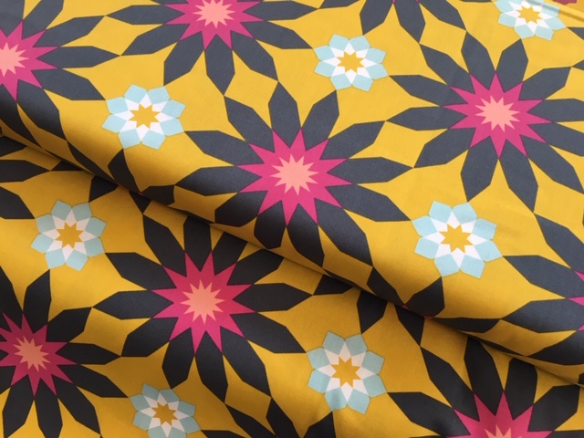 Bild 1 von Baumwollstoff - Blumen  - senfgelb  grau beere hellblau  - 50 cm