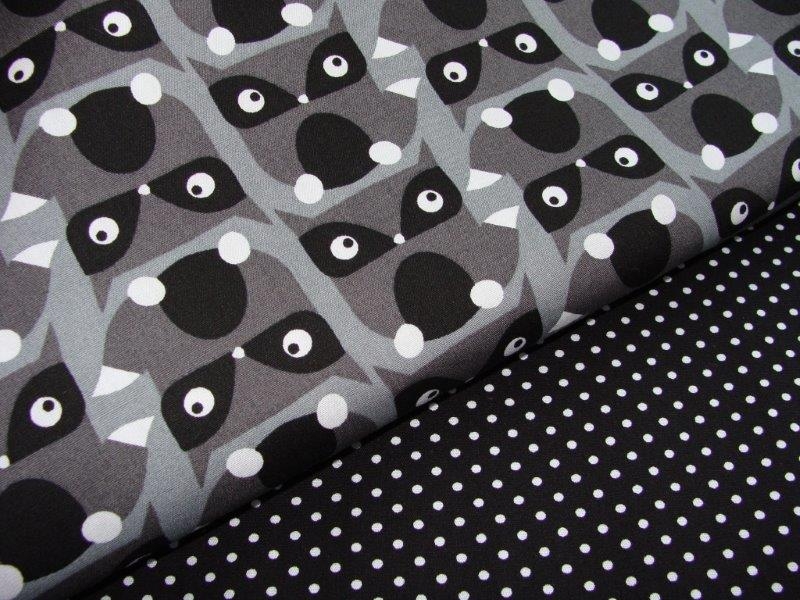 Bild 1 von Stoffpaket 2x50 cm Waschbär + Punkte-Stoff schwarz