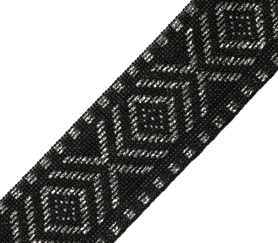 Bild 1 von Borte Jacquardborte Webband Band schwarz silber lurex   - 40 mm breit  - 3 Meter