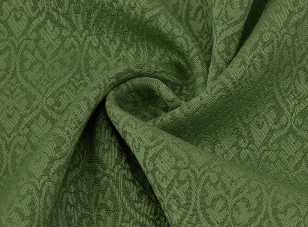 Bild 1 von Reststück Wollsatin Jacquard Mischgewebe knitterfrei Ornamentmuster - mittelgrün  - 120 cm