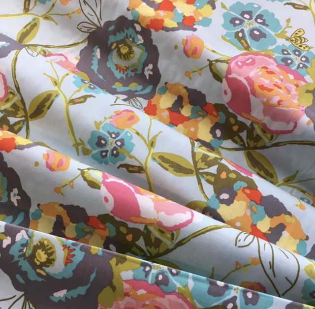Bild 1 von Baumwollstoff - Blumen  - zartblau rosa pink grau - 50 cm