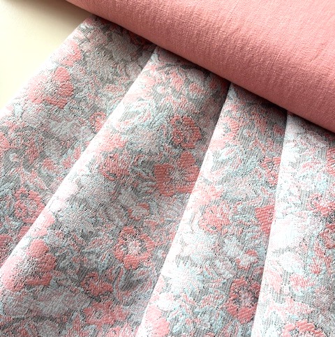 Bild 1 von Jacquard Stoff Trachten Dirndl  - knitterfrei - Blume - pfirsich - 90 cm