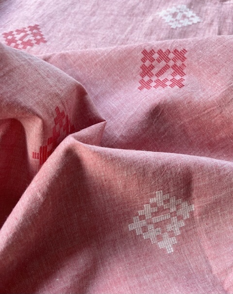 Bild 1 von Baumwollstoff - Indien  - handloom bestickt dunkler pfirsich - 125 cm