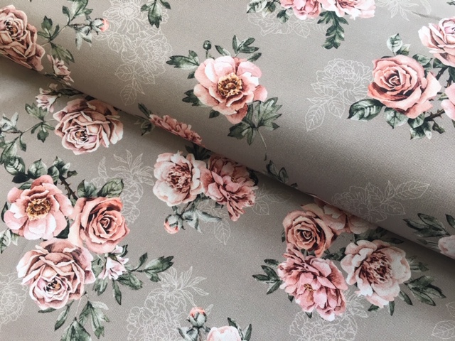 Bild 1 von Trachten Dirndl Stoff  Baumwolle - knitterfrei - Blumen - taupe - 50 cm