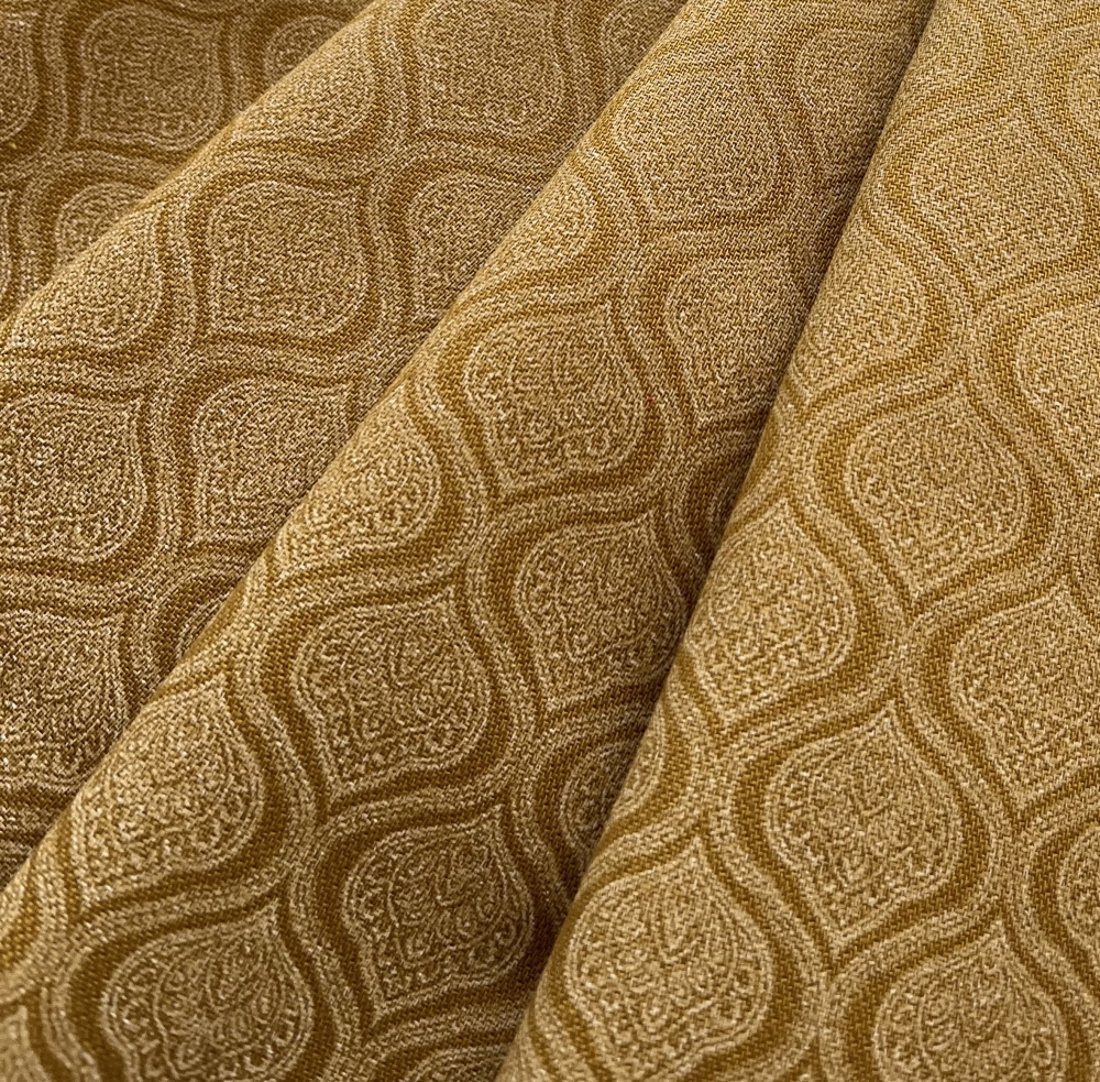 Bild 1 von Reststück Trachten Dirndl Stoff  Baumwollköper - knitterarm  -  Ornamente - ocker eiche  - 55 cm