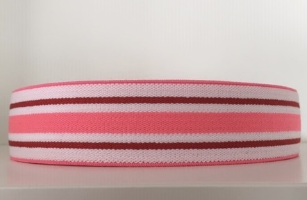Bild 1 von Gummiband für Trachtengürtel - 3 cm  - weiß rot neon pink Streifen - Dirndlgürtel elastisch gewebt