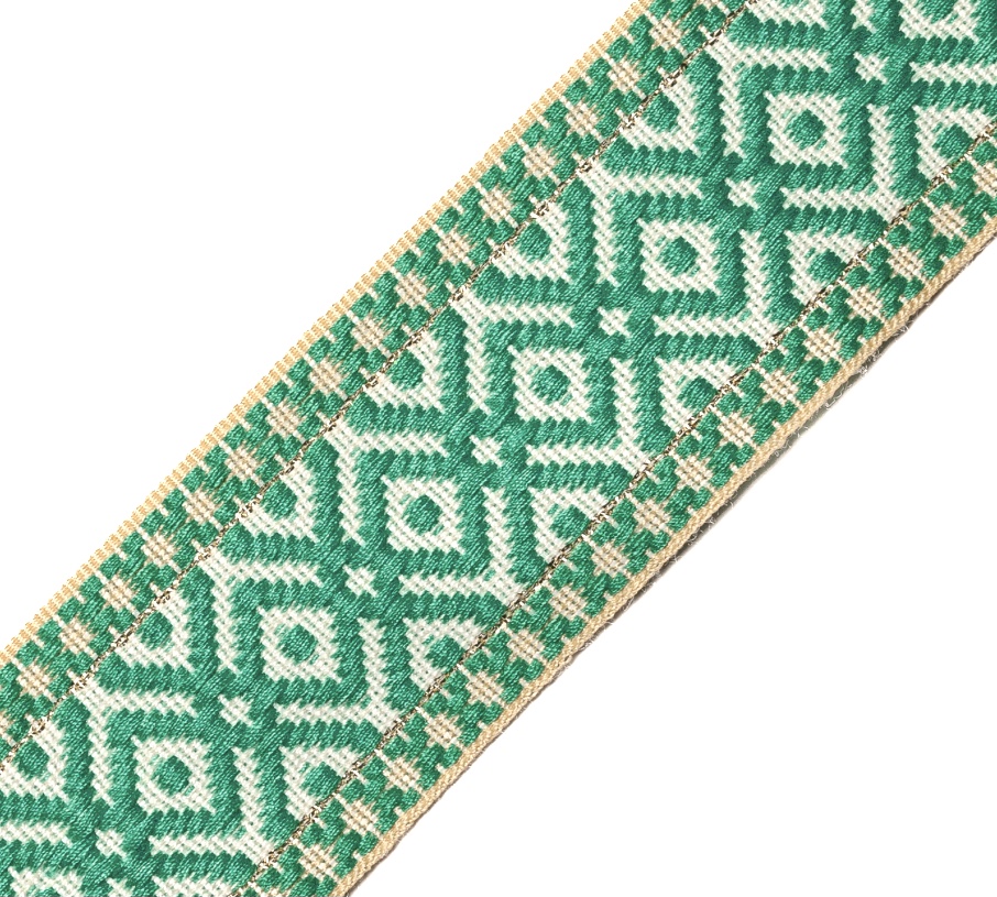 Bild 1 von Borte Jacquardborte Webband Band  grün gold lurex  - 40 mm breit  - 3 Meter