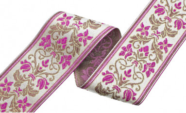Bild 1 von Borte Jacquardband Goblin Zierborte - hellbeige beere  gold lurex - 6 cm breit   3 Meter