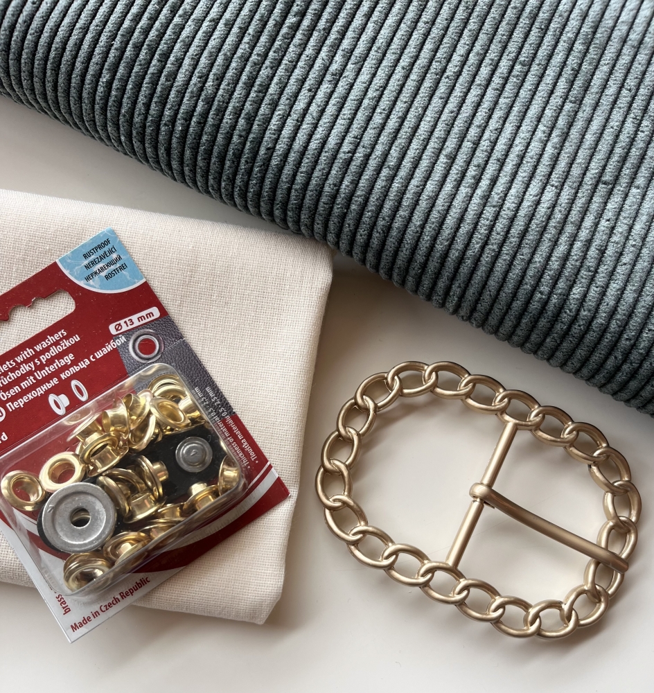 Bild 1 von Materialpaket für einen Breitcord Gürtel Dirndlgürtel - dunkelgrün pastell