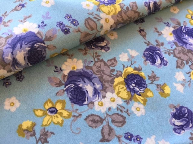 Bild 1 von Dirndl Stoff Blumen - hellblau gelb taupe - 50 cm