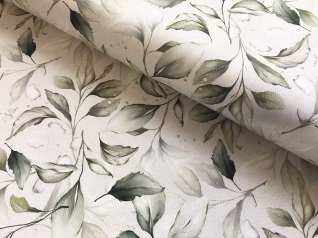 Bild 1 von Reststück Dirndl Stoff  Linda - knitterarm - Blumen - cremeweiß salbei pastel grün  - 190cm