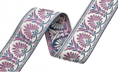 Bild 1 von Reststück Borte Webband 34 mm breit creme lila blau -  270 cm