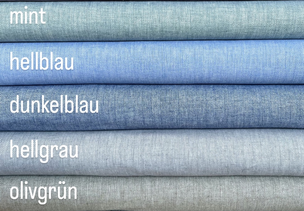 Bild 1 von Reststück Fischgrat Halbleinen Baumwoll-Leinenstoff - Twill  - dunkelblau -  85 cm